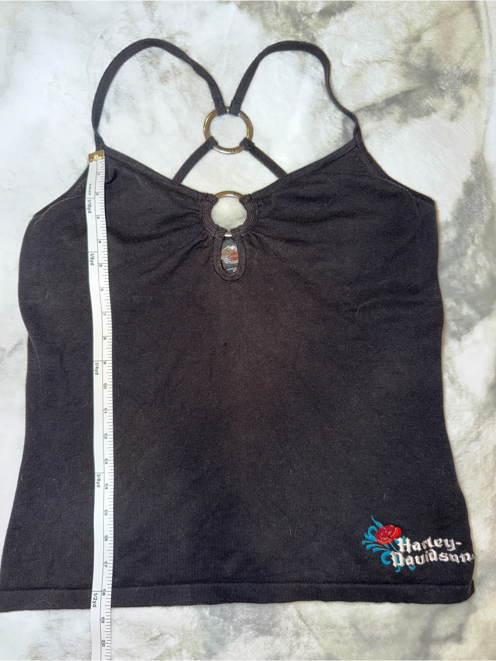 Vintage Harley-Davidson Black halter w/Ring Accents, Logo, & built-in bra. - Picture 4 of 12
